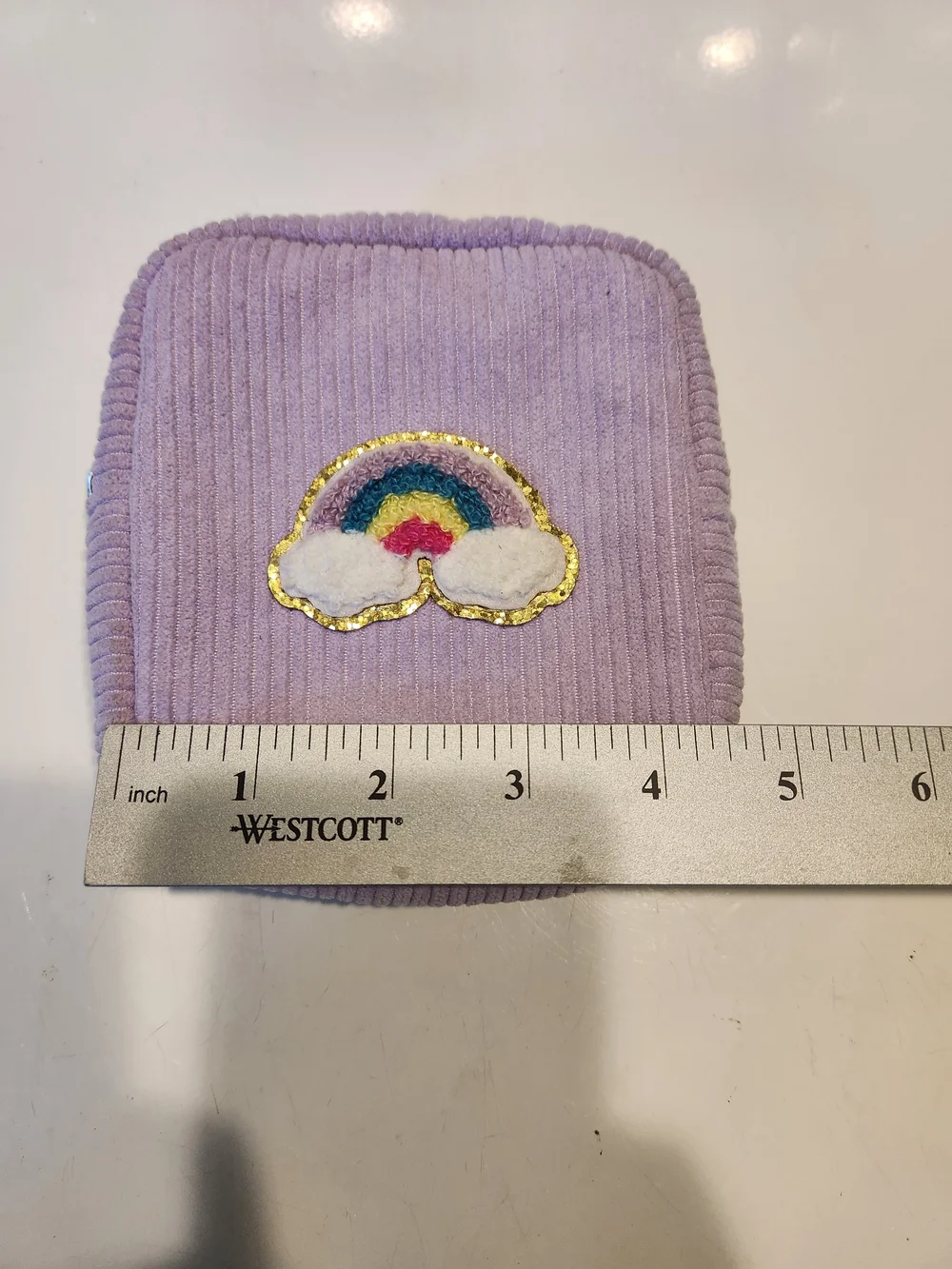 Source Unknown Lavender Corduroy Kids Pouch with Rainbow Patch